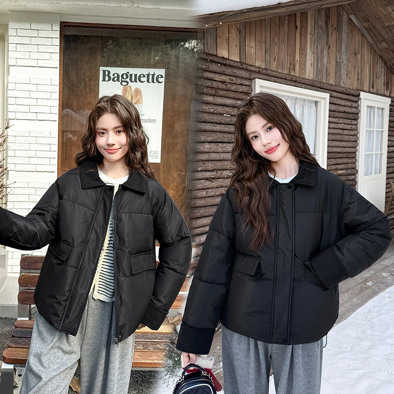 

Cotton Padded Jackets Loose Women's 2025 New Winter Corduroy Spliced Cotton Jacket Long Sleeve Lapel Thick Warm Casual Coats