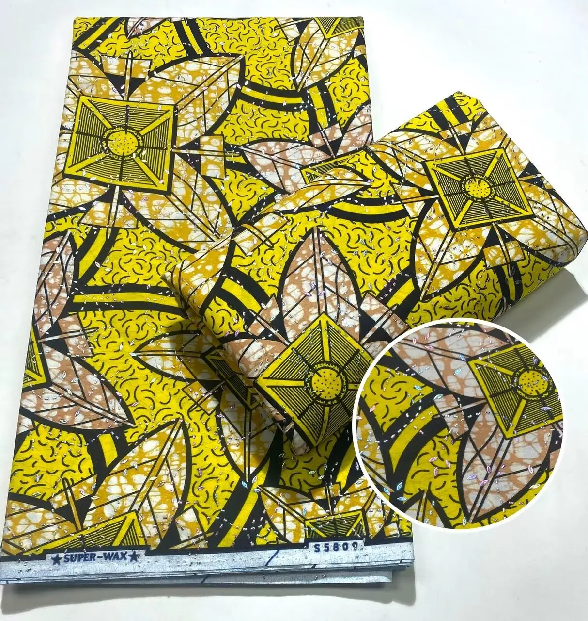 African Wax Fabric WIth Crystal Strips Wax Block  Fabrics For Women Dress, 6 Yards/Lot African Wax view 2