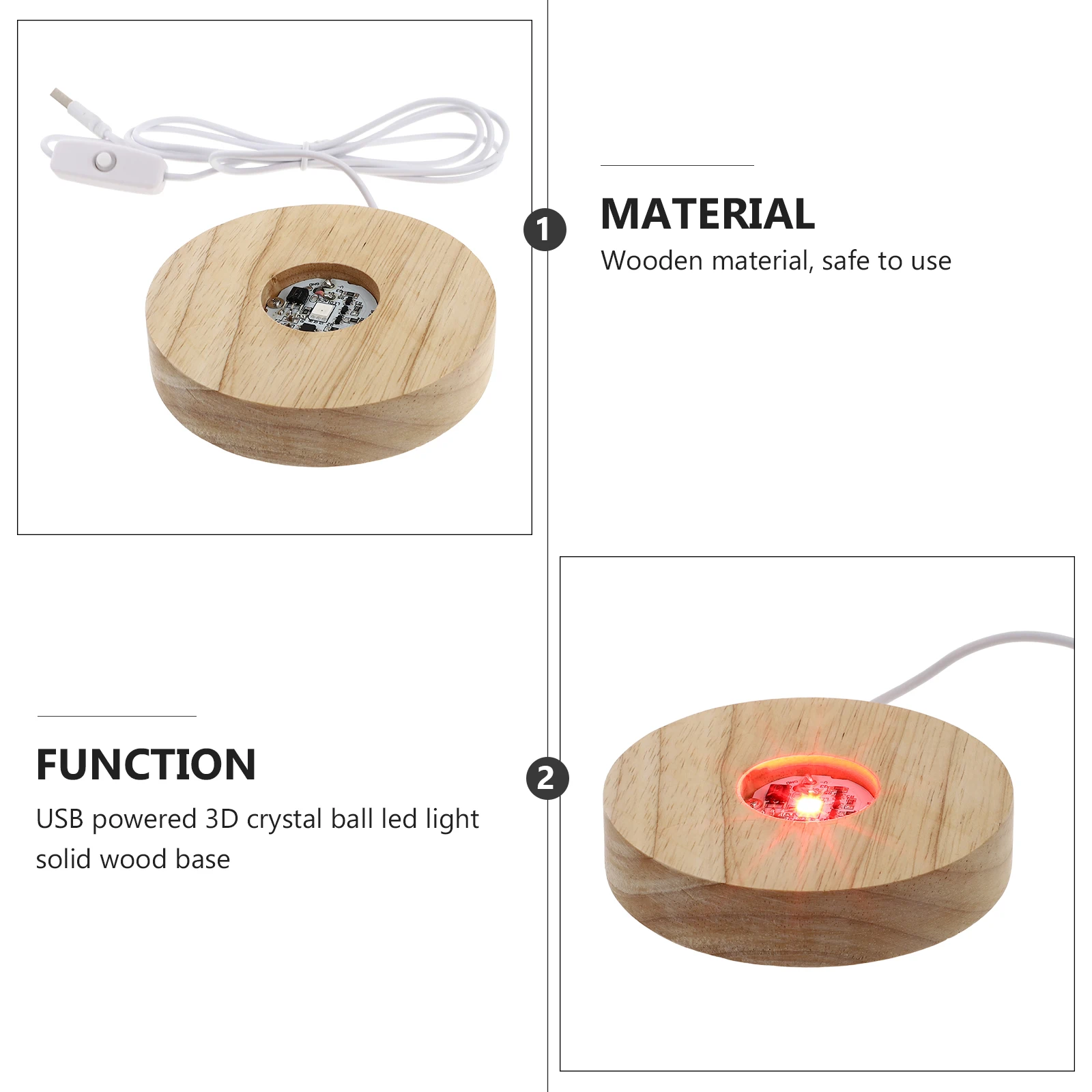 Base per illuminazione in cristallo a LED Base per illuminazione Supporto per sfera di cristallo Espositore rotondo Portalampada decorativo in materiale di legno durevole