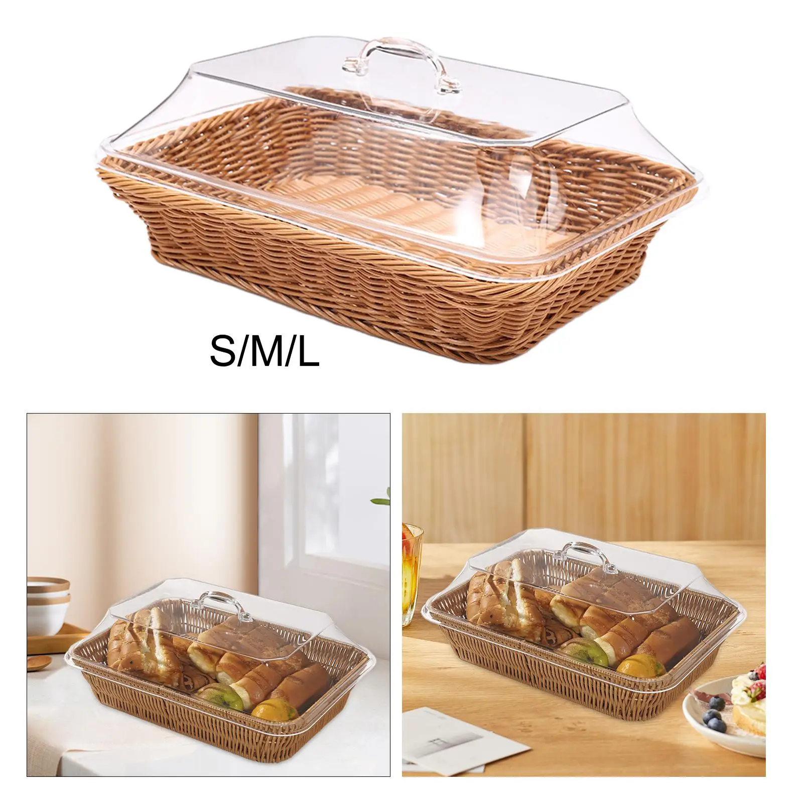 

Woven Bread Basket with Lid Food Basket Multipurpose Handwoven Fruit Basket Serving Tray for Home Cafe Dining Room Party Outdoor