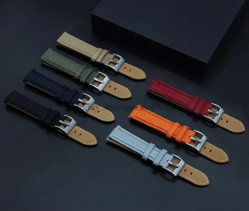20mm 22mm Universal Quick Release Watch Band Canvas Genuine Leather Strap For SmartWatch for Seiko for Huawei Watch GT5/GT4/GT3 image 3
