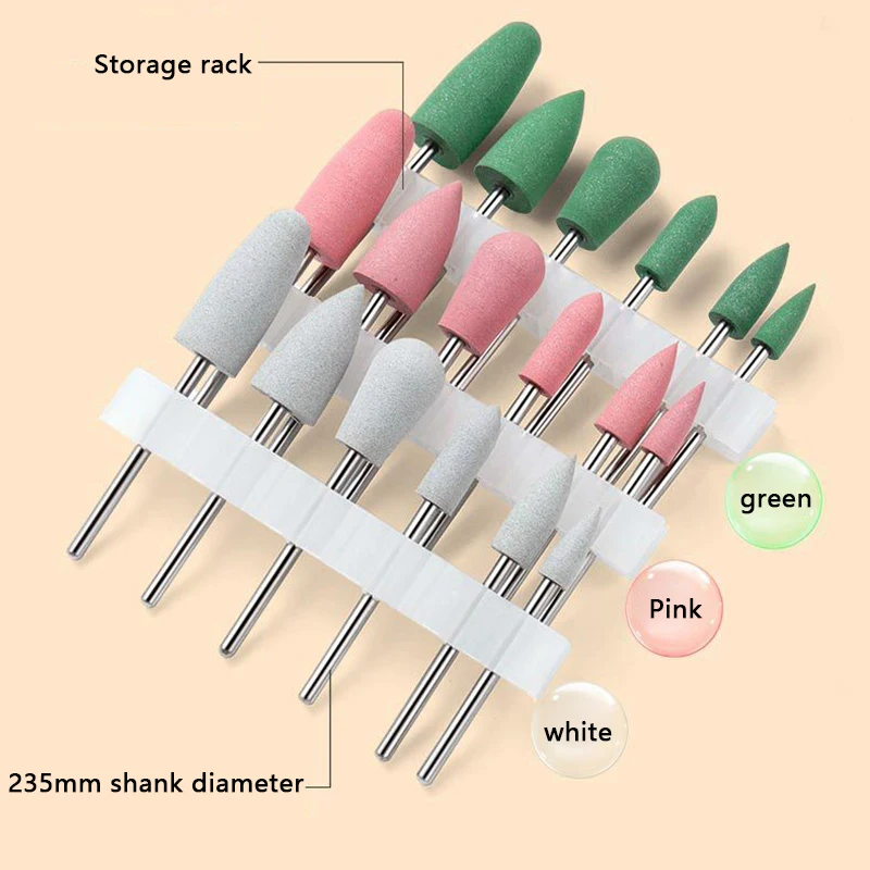 6 Stuks Diamant Nail Boor Rubber Manicure Boren Elektrische Roterende Frees Polijstgereedschap Nail Bits Salon Accessoires