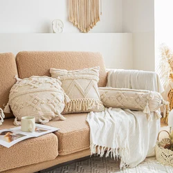 Tassels Throw Cushion Cover Tufted pillow Cover Boho for Home decoration Living Room Bedroom Sofa Couch Square Round 45x45cm
