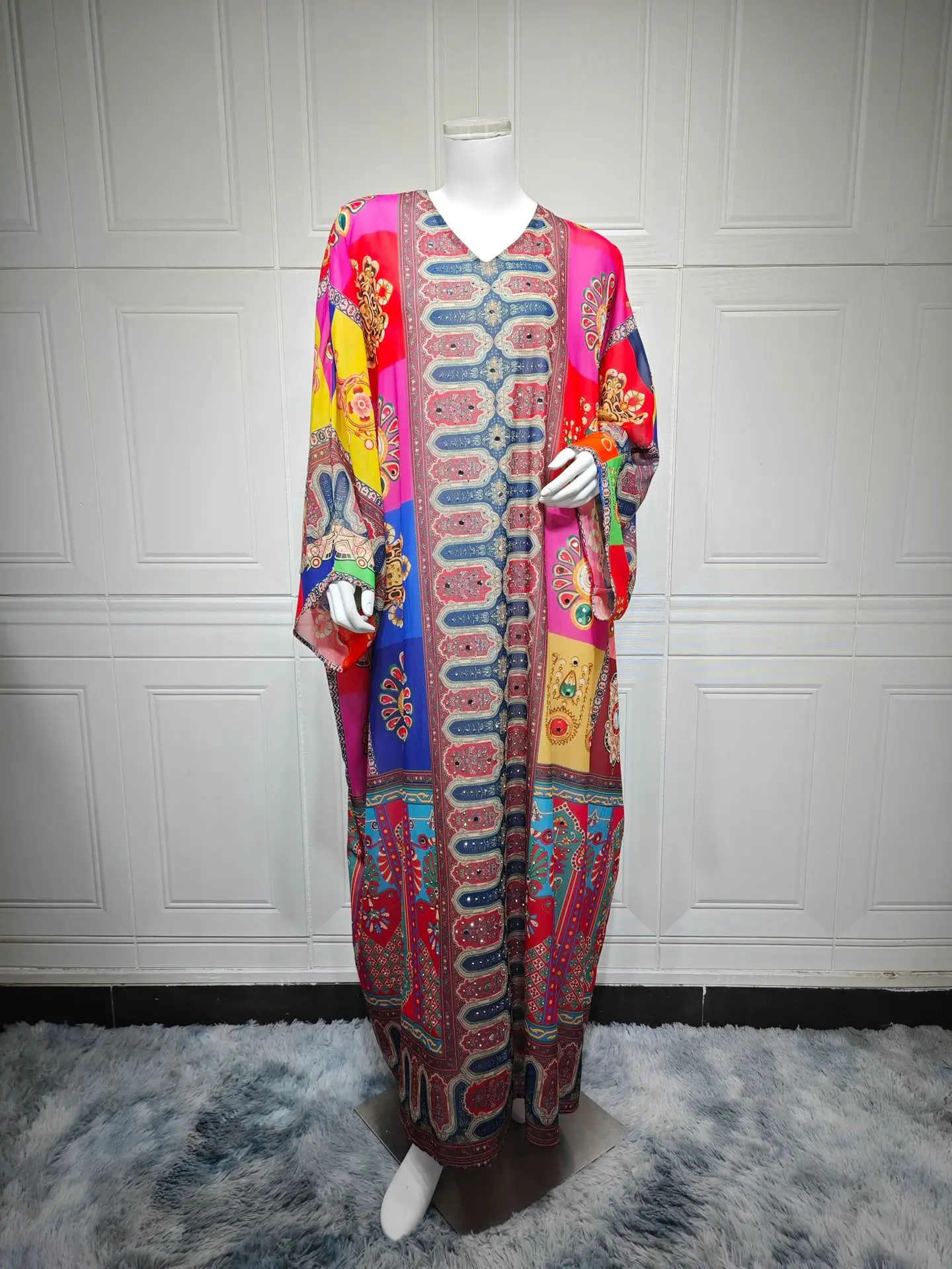 Eid femmes Robe Abaya robes Largos Jalabiya imprimer diamant manches chauve-souris Caftan Robe de soirée musulmane Ramadan maroc dubaï caftan