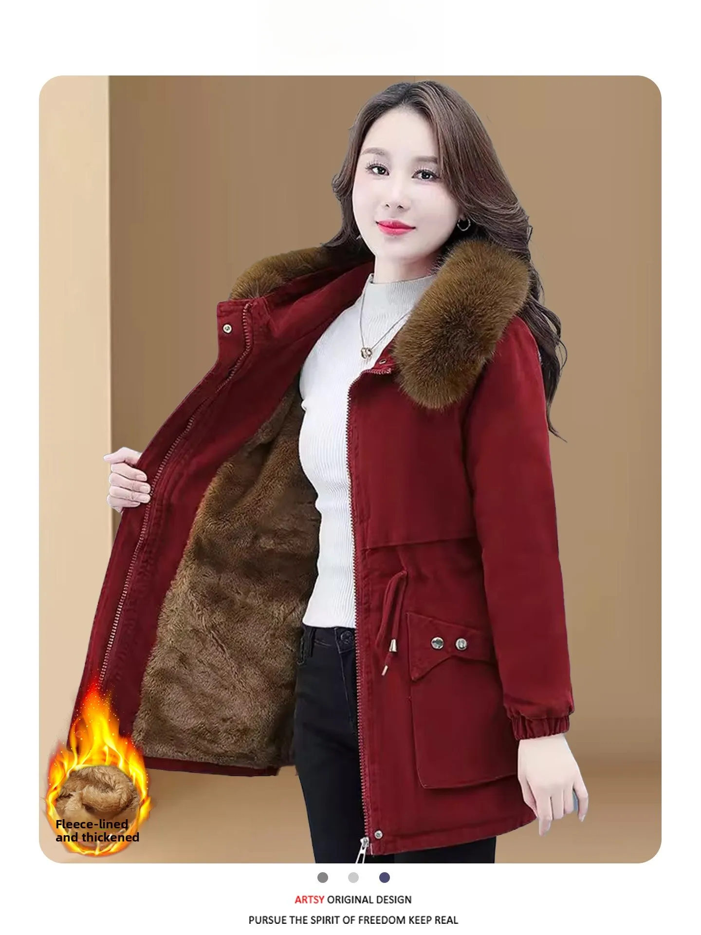 

Korean Sle Commute Lamb Velvet Cotton Jaet Women's Winter Clothes New Mid-Length Thiened Fce Lined Coat