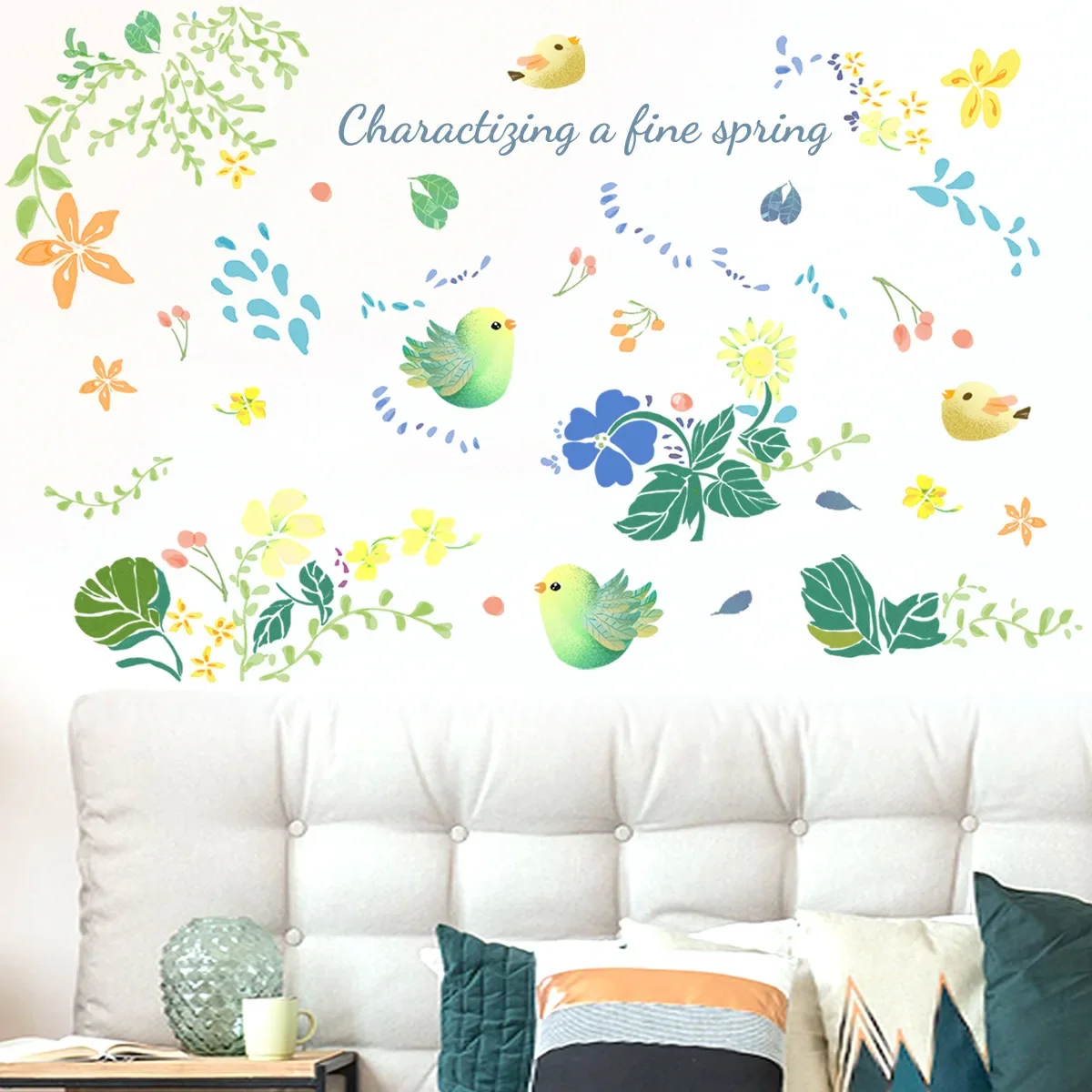 

New Birds Pants Flowers Wall Stickers Living Rooms Creative Simplicity Decorative Wall Stickers