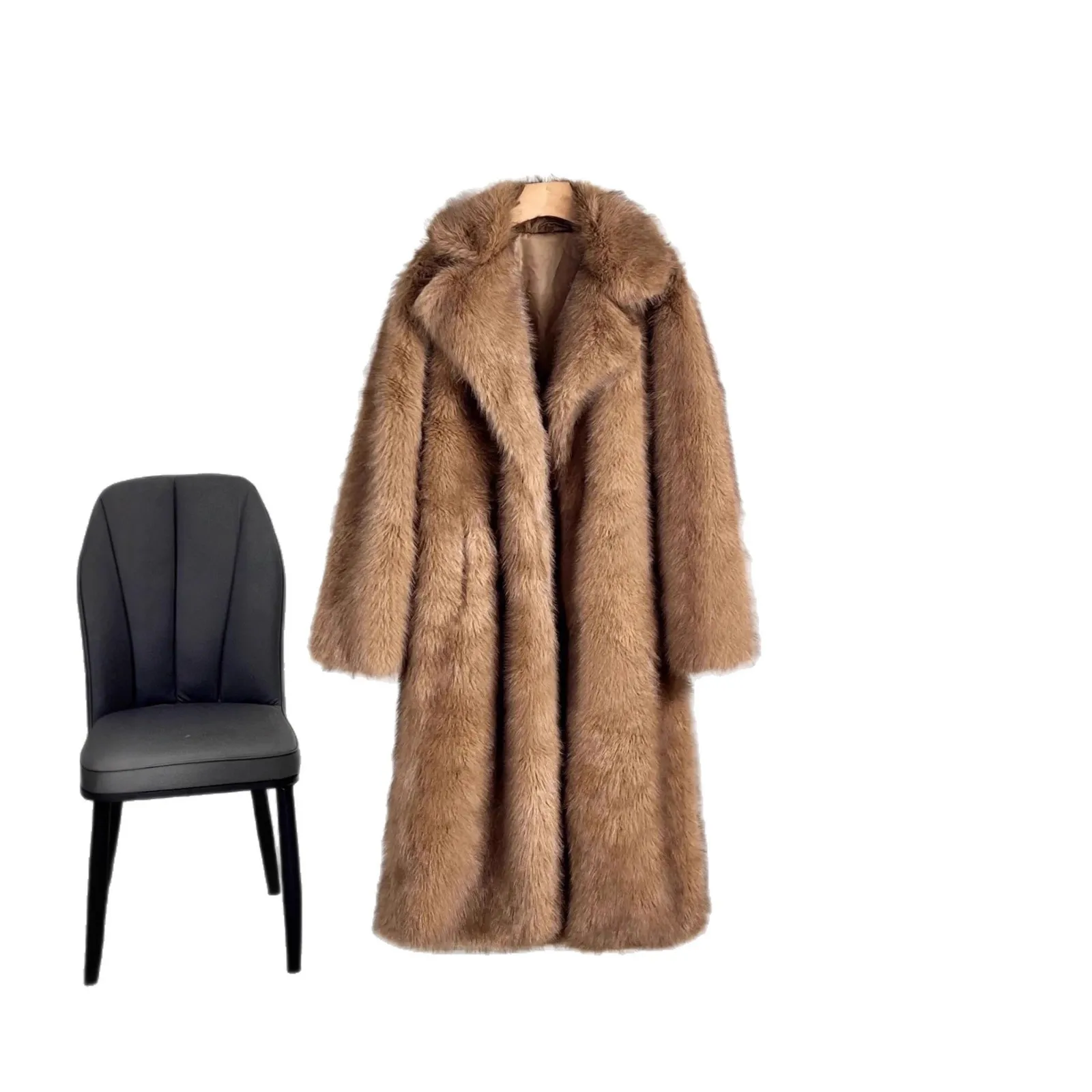 เสื้อโค้ทขนเฟอร์เทียมแบบยาวหรูหราสำหรับผู้หญิง ฤดูหนาว 2025 เสื้อแจ็คเก็ตขนฟูอุ่นๆ สไตล์สตรีท เสื้อคลุมขนยาว