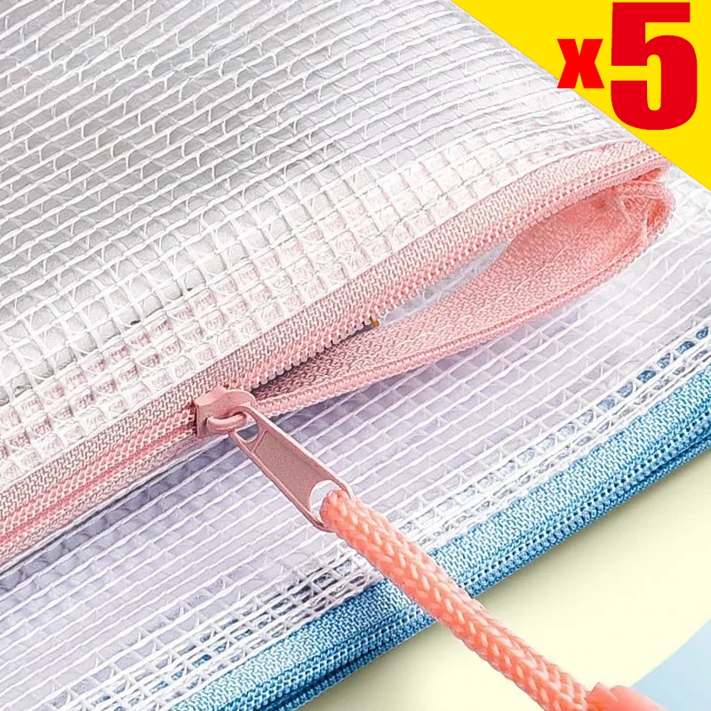 

5/1PCS Stationery Storage Folder File Mesh Zipper Pouch A4 Document Bag Zip File Folder Pocket Folders School Office Supplies