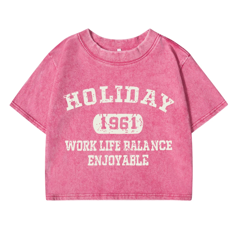 Coats Holiday 1961 Work Life Balance Enjoyable Print Women'S T-Shirts Loose Comfortable Soft Cotton Tops Summer Female Clothes