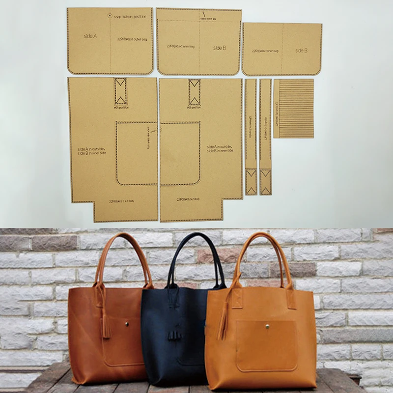 YOMDID 8 adet omuzdan askili çanta Kraft yapma şablonu el yapımı deri plaka kalıp DIY çanta Tote çanta yapımı Leathercraft şablonu