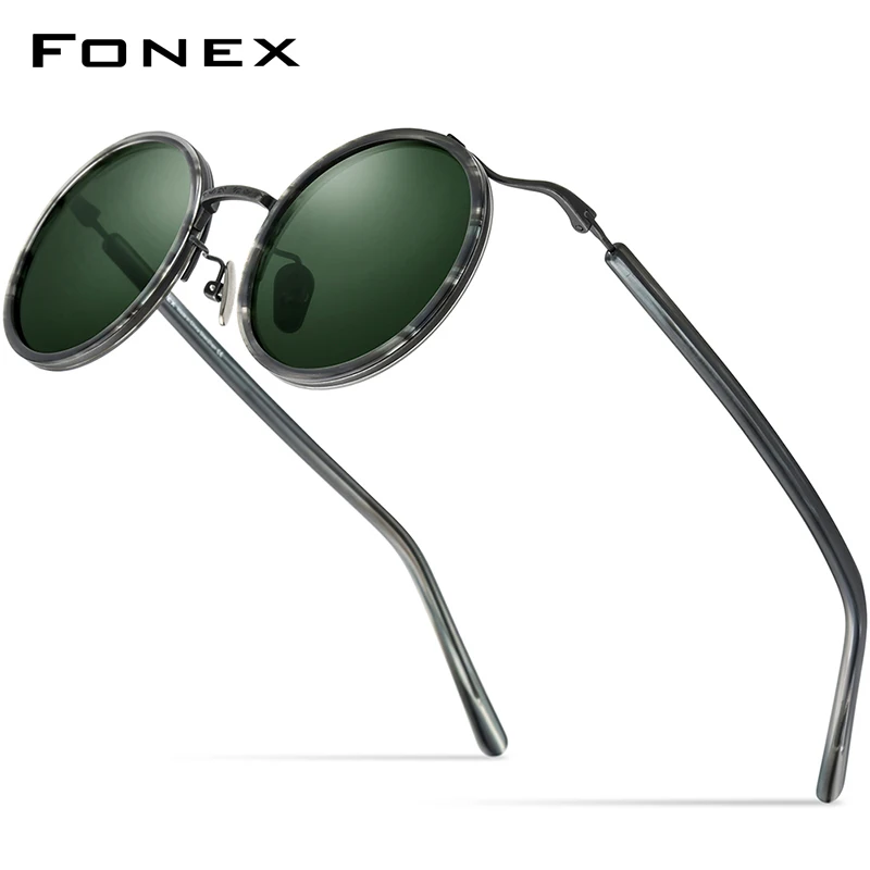 

FONEX Titanium Acetate Polarized Sunglasses Men 2022 New Retro Vintage Round UV400 Sun Glasses for Women Shades F85676