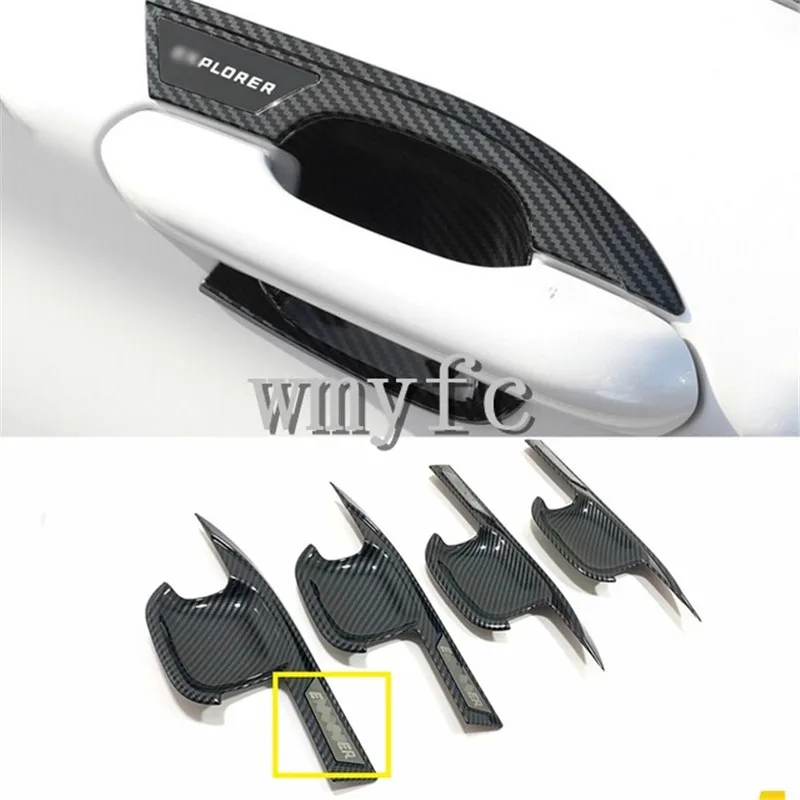 ABS Carbon Fiber Door handle Door Bowl Frame Cover Protector Trims For Ford Explorer 2020-2023 Car-styling Accessories