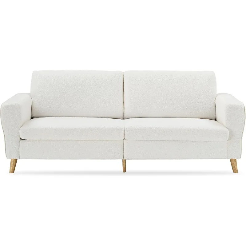 Sofá moderno de 3 lugares, sofá de meados do século de 84 polegadas com braços, sofás boucle para sala de estar, quarto, bege