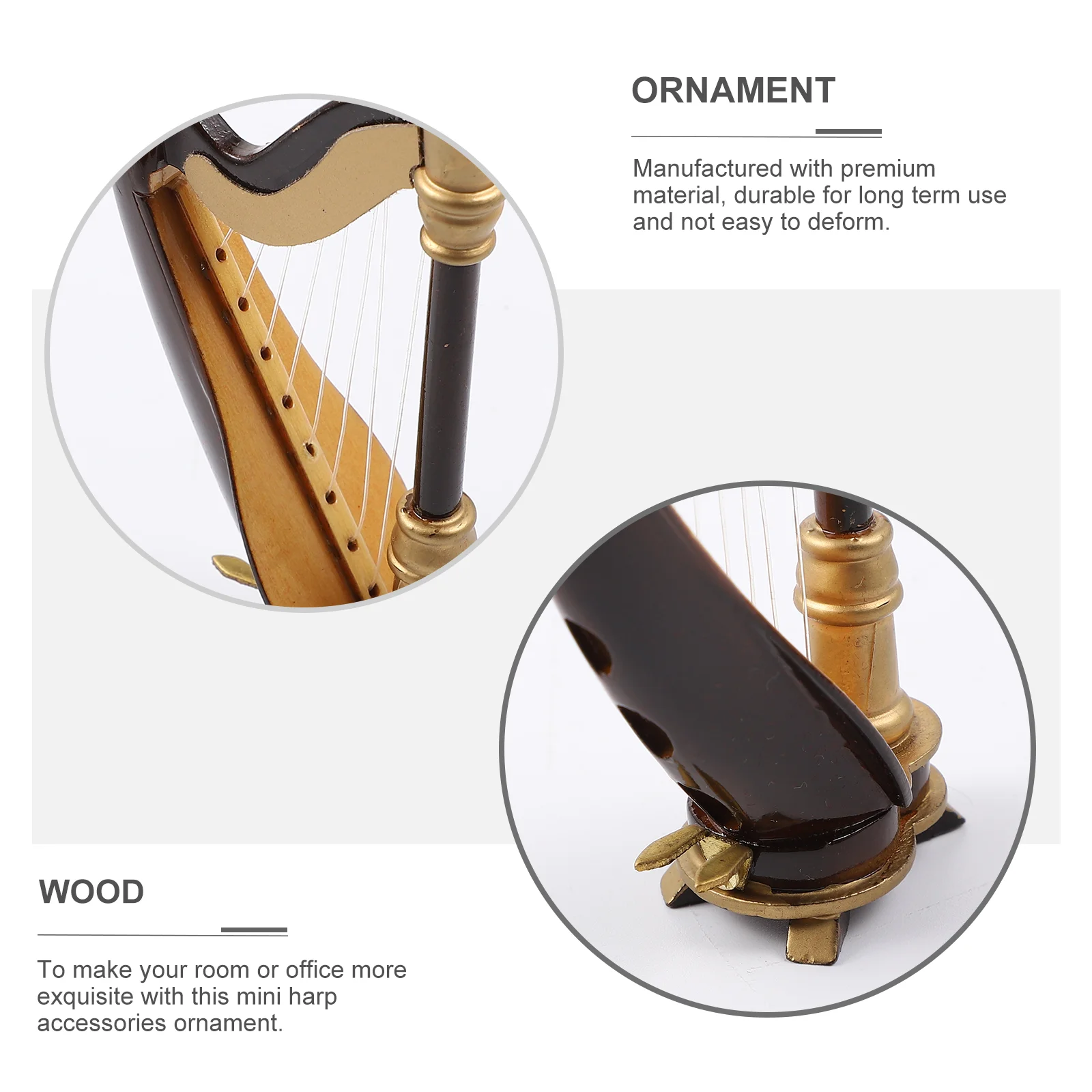 Harp Miniature Figurine Instrument Model Mini Decoration Retro Statue Musical Wooden Vintage House Furniture Decor Ornaments Box