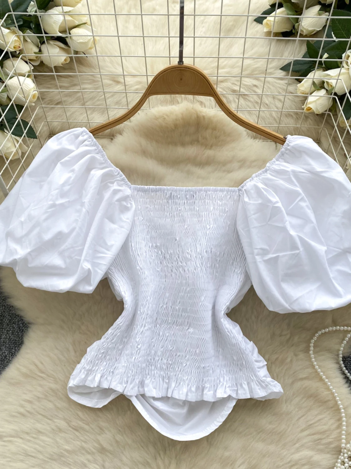 Chic bulle Sve irt femmes été ort pur désir Sexy vent oule une épaule plié manchette coréenne Sle coupe ample
