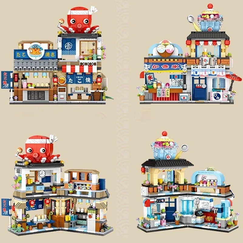 Street View House Building Blocks Izakaya Shaved Ice Shop Takoyaki Shop Coffee Shop Panda Tea House Children's Gift view 2