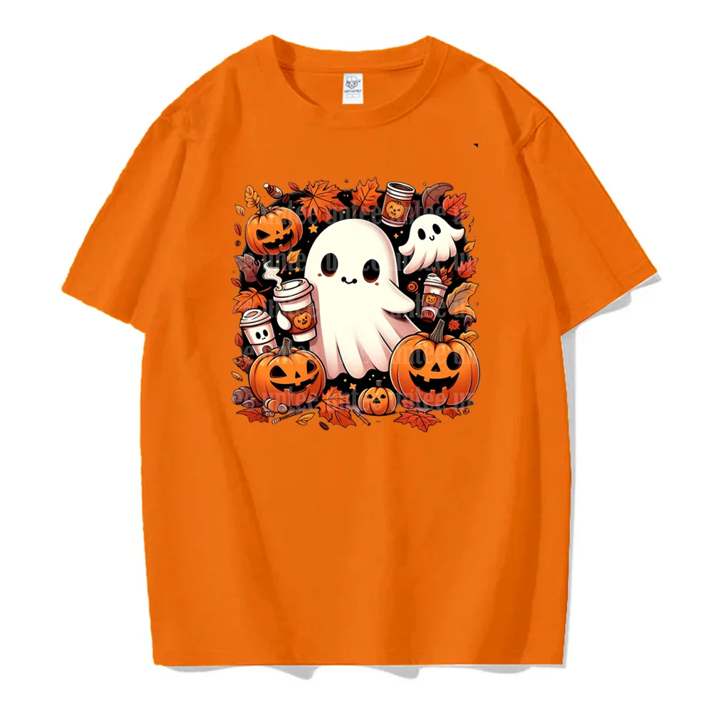 Jack Lanterns  Women Ghost Pumpkin Bat Skeleton Print Round Neck Pullovers Cotton Shirt Graphic T Shirts Y2k Top Harajuku Tops