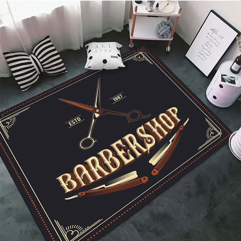 Barbershop Sign Vintage Cartoon Logo Area Rugs for Living Room Bedroom Decoration Rug Children Play Room Mats Anti-slip Carpets