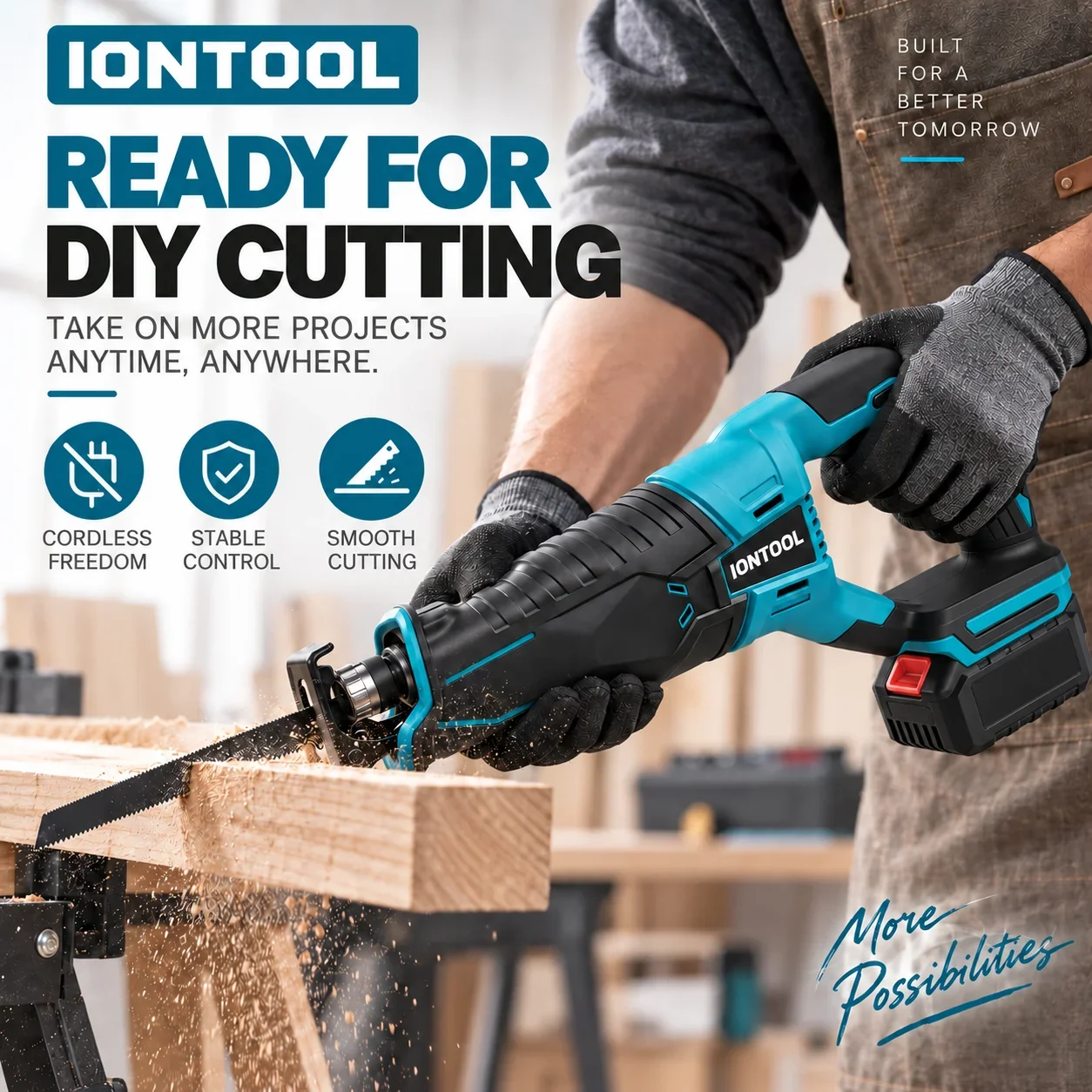 IONTOOL Cordless Reciprocating Saw 150W for Wood Cutting Metal Cutting PVC Trimming and Garden Use Tool Only