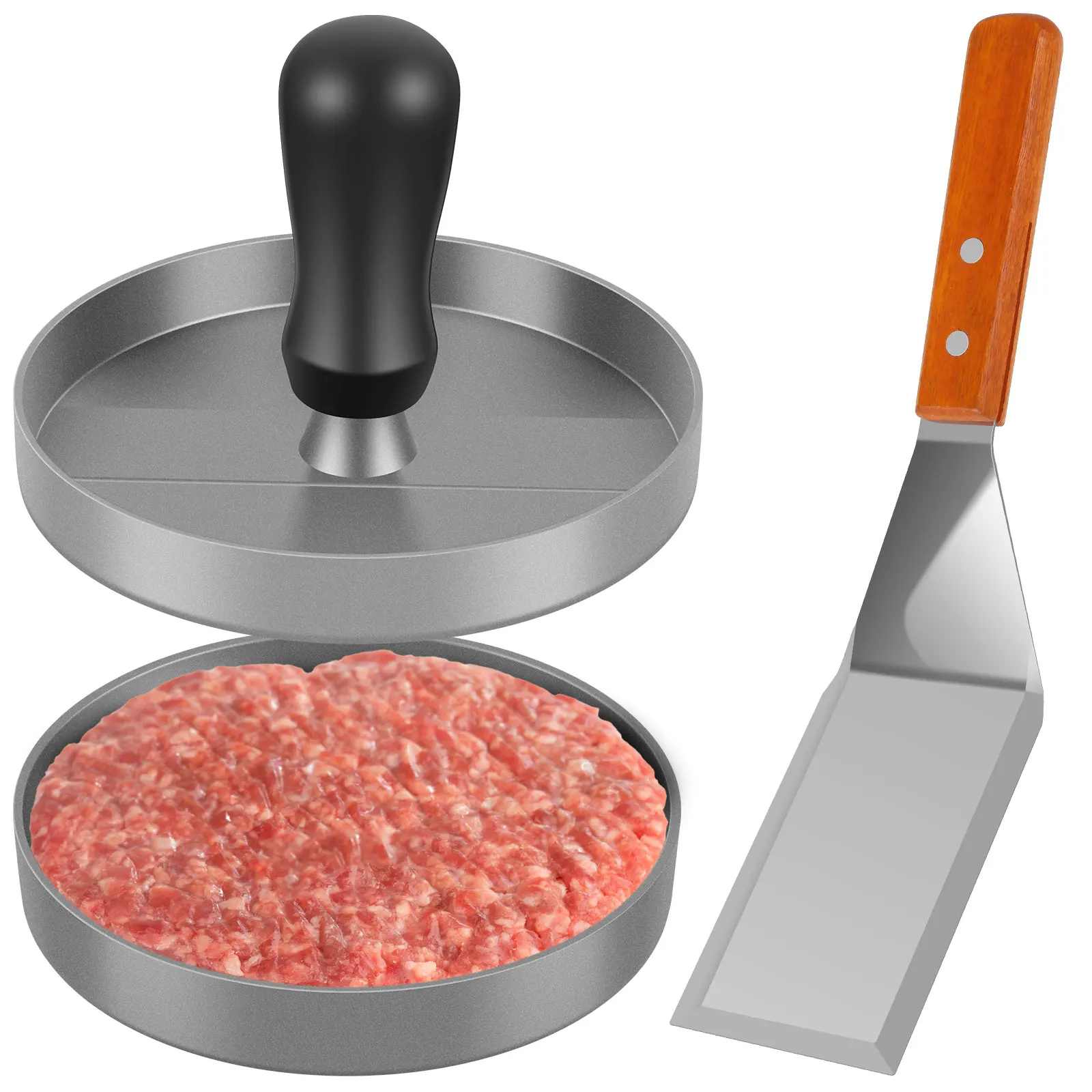 

Hamburger Press Patty Maker 4.7 Inch Round Burger Press with Spatula Aluminum Hamburger Mold with Detachable Handle Non-Stick