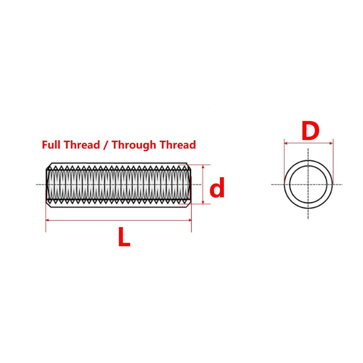 A2-70 304 Stainless Steel Internal Thread Cylindrical Pin, Full Through Threaded Round Spacer, ISO 8733 DIN 7979 Hardware M2-M10