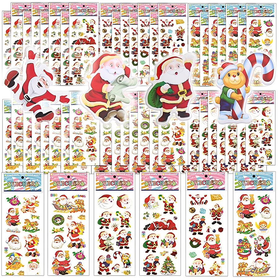 12/24pcs Christmas Style Bubble Stickers 3D Cartoon Creative Self-adhesive Graffiti Stickers Student Reward Stickers