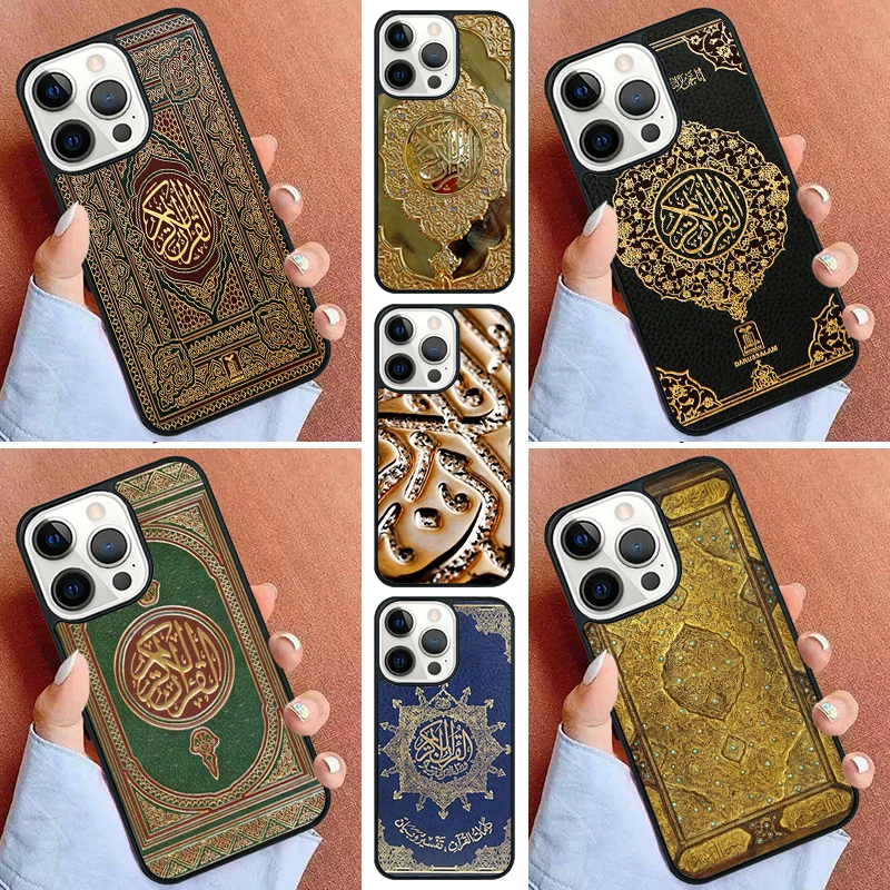 Authentic Quran Leather Embossed Phone Case For iPhone 16 15 14 Pro 11 13 12 Mini Max SE 2020 6S 7 8 Plus Cover Capa