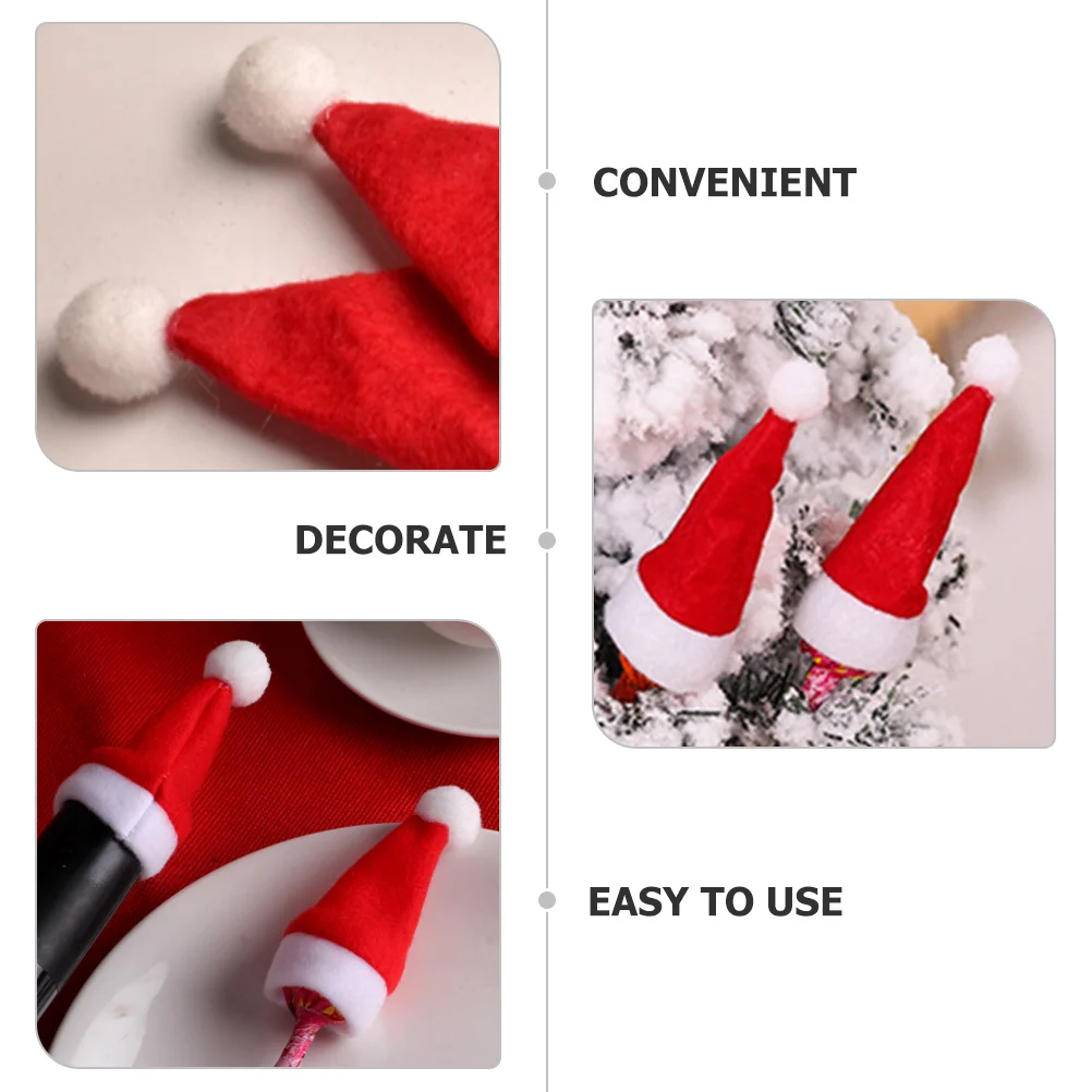 

10Pcs Non-Woven Christmas Lollipop Hats DIY Mini Hat Decorations Reusable Candy Toppers Holiday Party Accessories Festive Craft