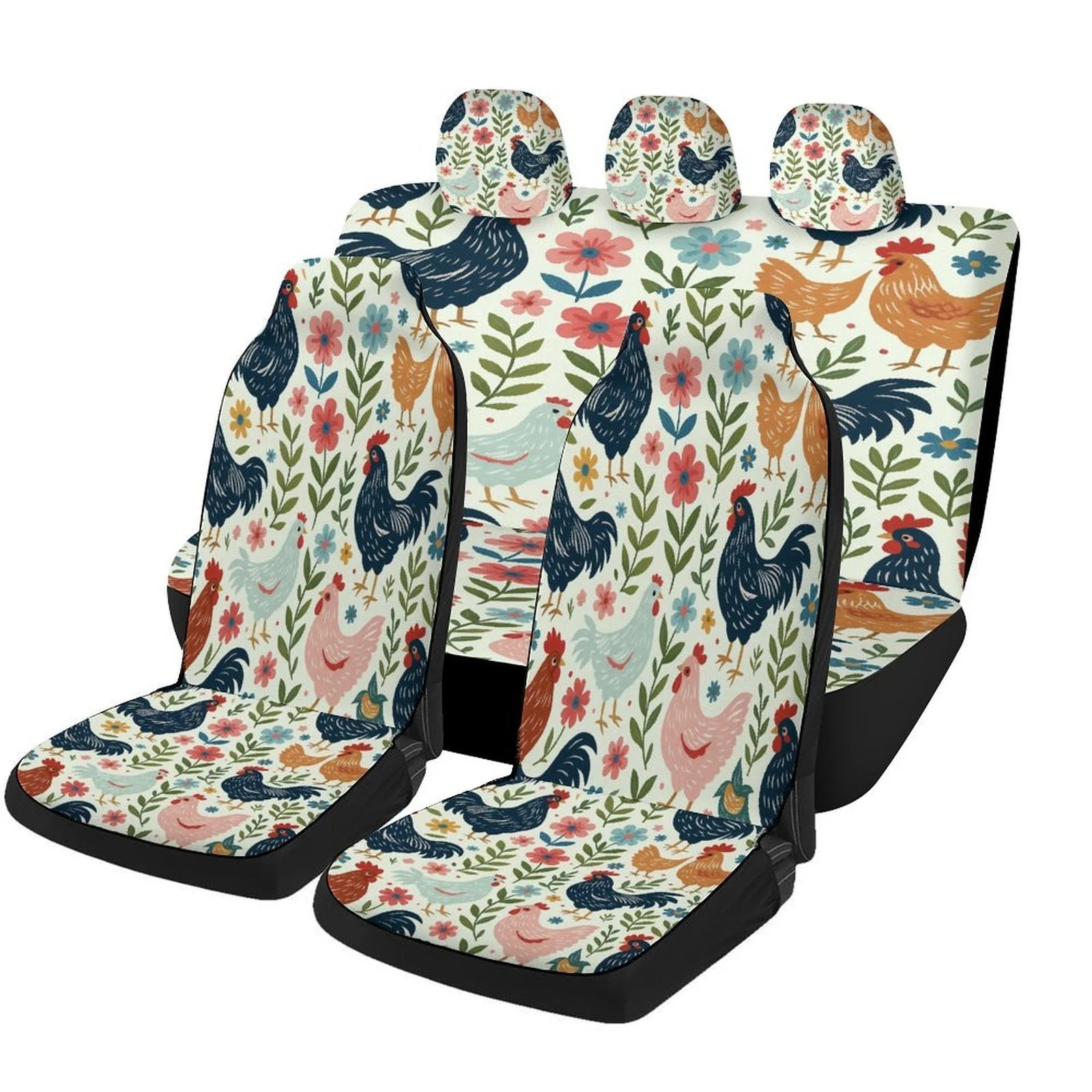 Chicken Garden Pattern Designed Car Seat Covers Set For Most Cars, Trendy Breathable Decorative Car Seat Protector Covers Full S