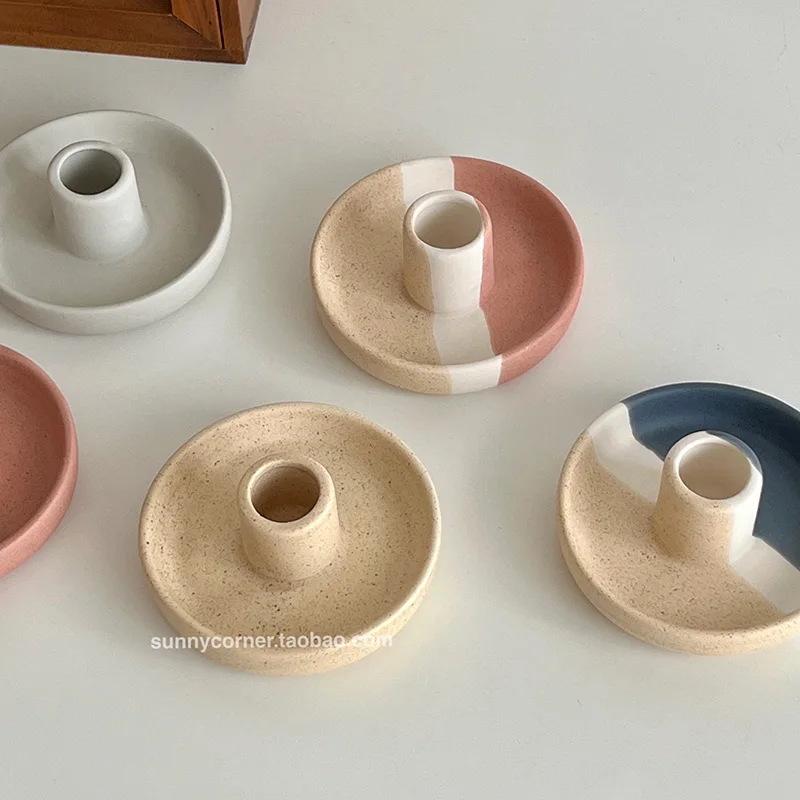 Ins European retro ceramic candle holder decoration dining table storage small tray aromatherapy candles view 5