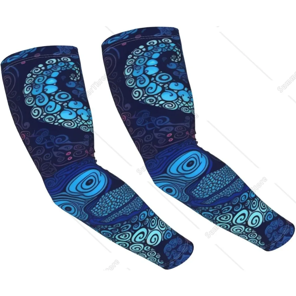 

Blue Octopus Arm Sleeves UV Sun Protection Cooling Garden Sleeves for Men Women Arm Cover with Thumb Hole