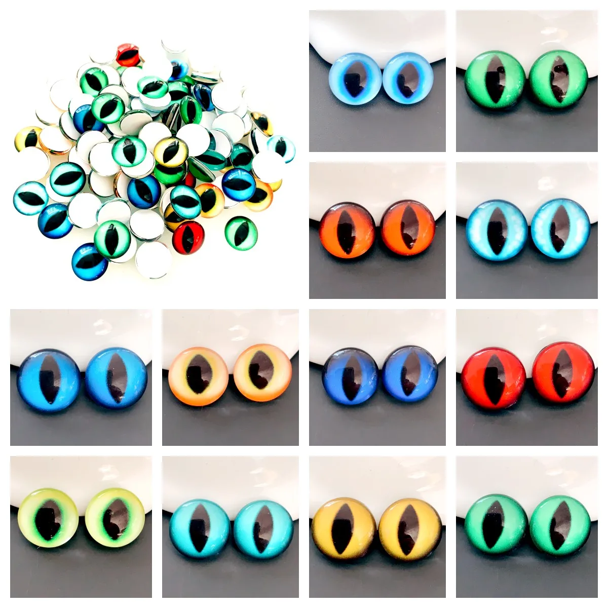 Onebeading From 6mm to 25mm Random Mixed Toys Dolls Eyes Round Glass Cabochons Flatback Photo DIY Accessories Base Tray Paired