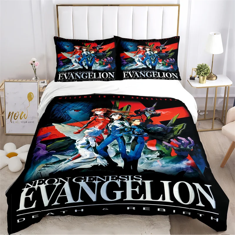 Imagem -03 - Eve Evangelion Anime Impresso Conjunto de Cama para Crianças Conjuntos de Capa de Edredão Dupla Rainha e King Size Pcs Pcs