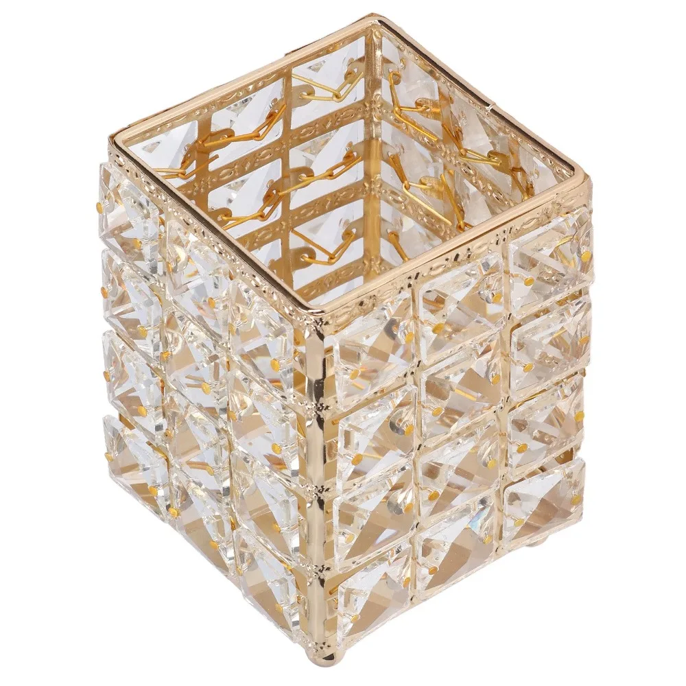 Stainless Steel Makeup Brush Holder Large Capacity Square Design Make Up Storage Cup Gold Silver Makeup Brush Organizer