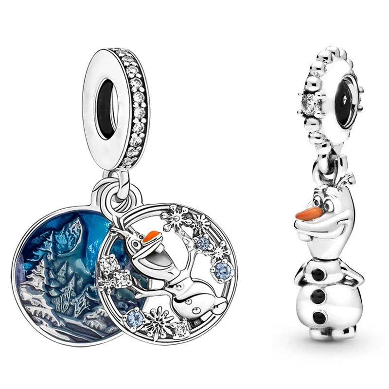 Pandora encantos pulseira homens disney azul esmalte gelo neve olaf contas diy bijoux para as mulheres dos desenhos animados anime congelado boneco de neve pingente