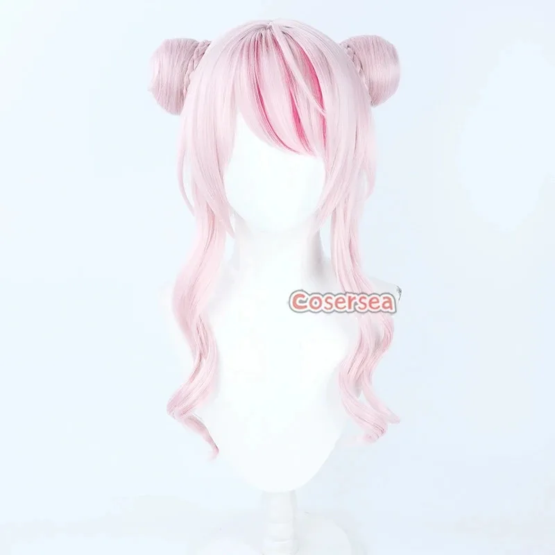코스어시 타나카 히메 코스프레 가발 (번 포함) 버추얼 유튜버 타나카 히메 50cm 롱 웨이브 핑크 가발 합성 섬유 내열성
