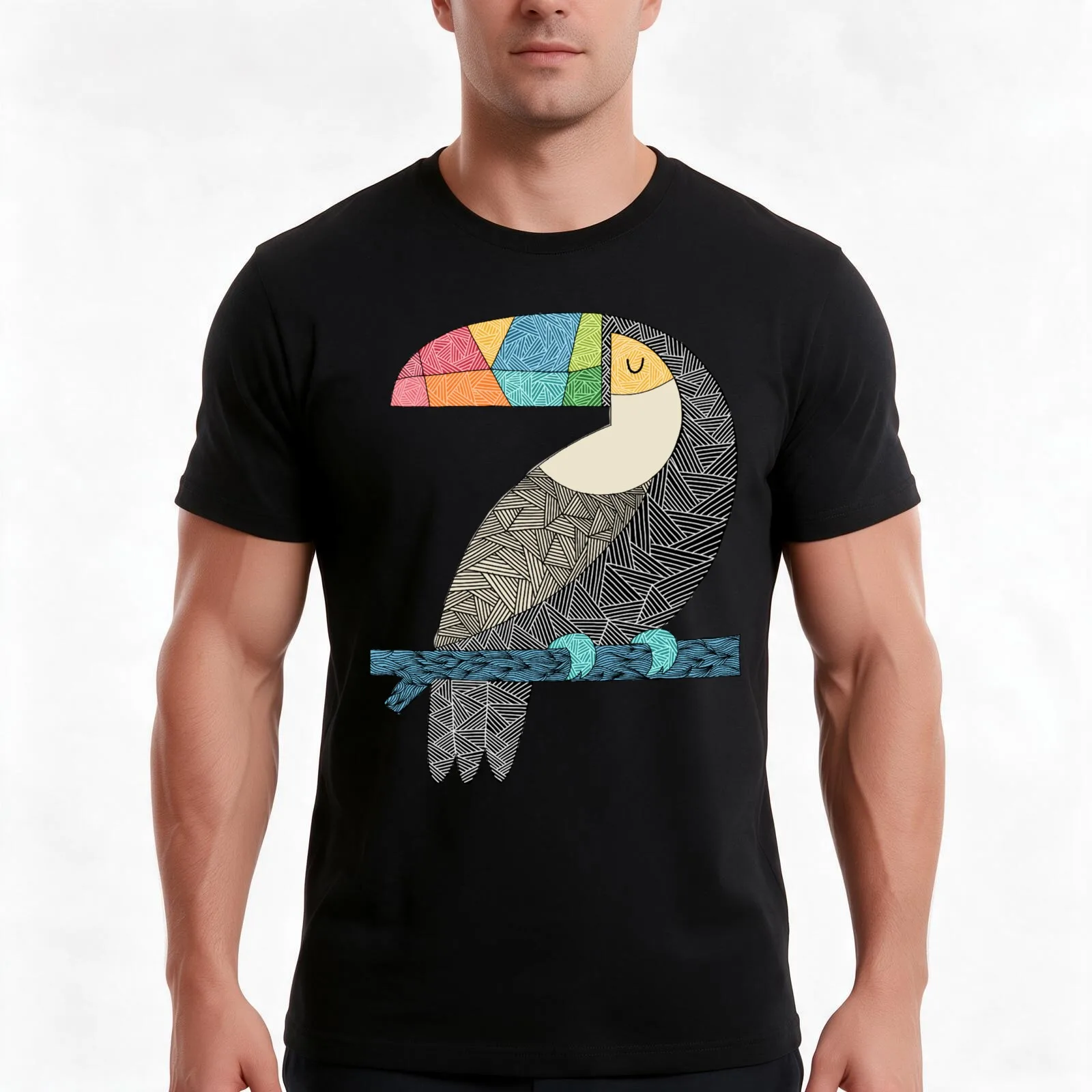 Tucan chilling T-Shirt, Summer Casual Cotton Tee, Oversized Streetwear Tops, Vintage Graphic Print, Loose Fit Short Sleeve
