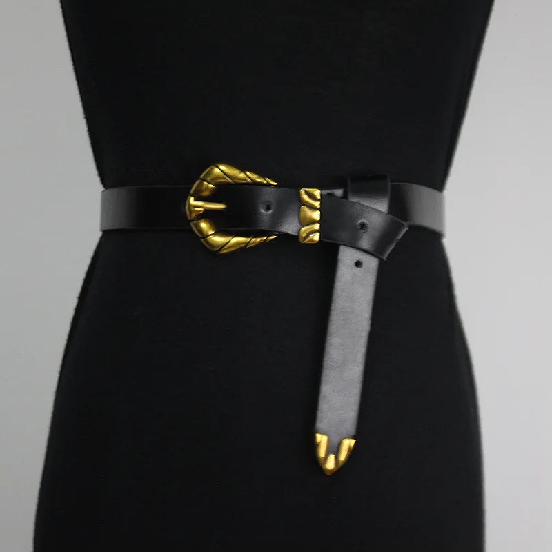 

New Fashion Black PU Belt Women Suit Accessories Irregular Metal Buckle Versatile Western Style Haute Couture Designer Belt