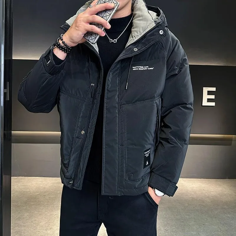 

Winter Men's down Jaet ort Pure Color Stand Collar Slim Fit Faionable Warmth Youthful Sle Thiened Zipper Closure