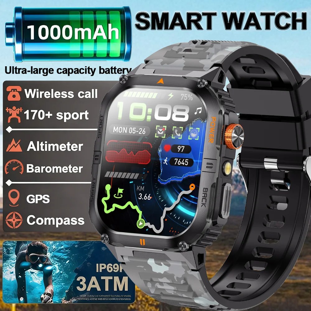

New from DAORKOW 2025 GPS Smart Watch Men 2.01" Screen 3ATM Waterproof Watch Bluetooth Call Smart Watch GPS Motion Trajectory