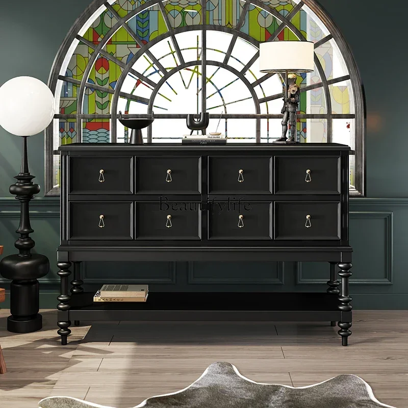 

French porch cabinet retro black solid wood living room wall lockerL