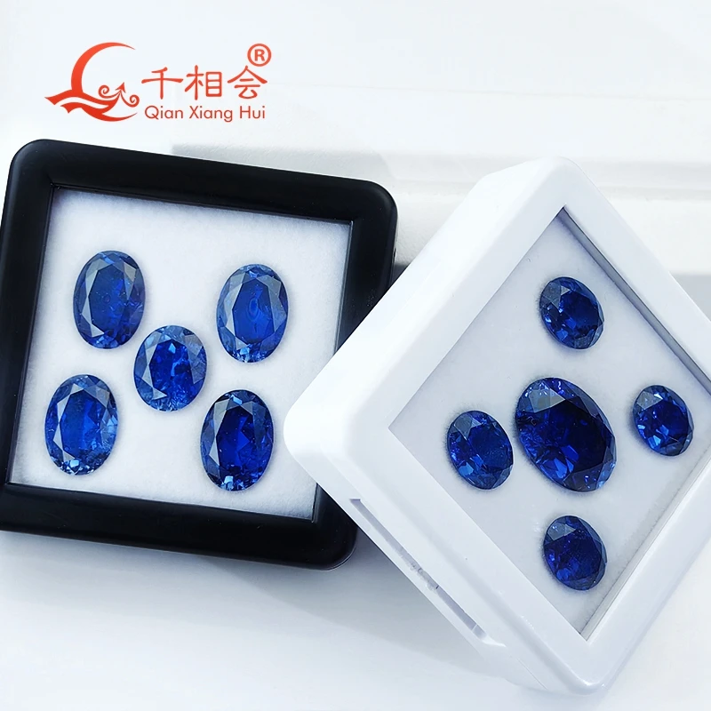 oval shape natural cut Royal blue color  artifical  lab created sapphire including minor cracks and inclusions loose gem stone