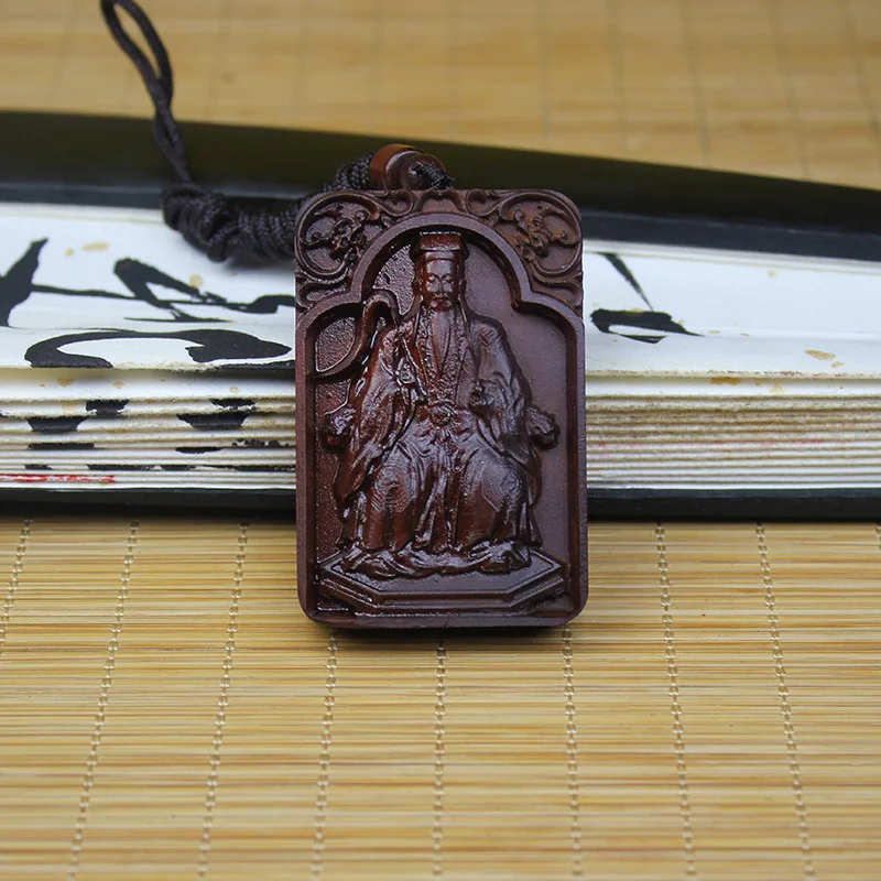 Chinese Style Hand Carved Thunderstruck Jujube Wood Liu Ren Heavenly Master Wenchang Emperor Pendant Lucky Blessing Amulet Hangi