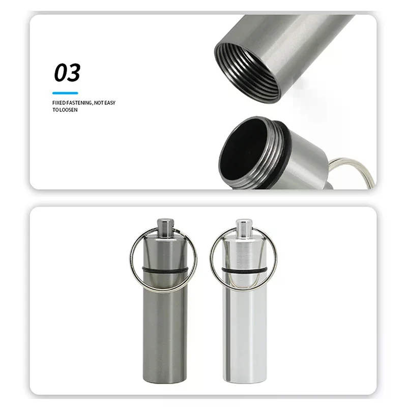Mini Waterproof Aluminum Alloy Pill Box Keychain Storage Box Portable Outdoor Travel Medicine Container Bottle Case Holder - view 4