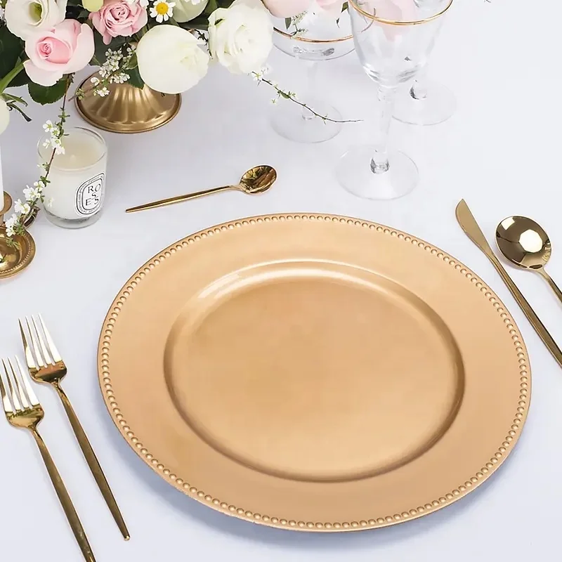 Decorative Gold Silver Various Colors Table Party Plates 13 inch Round Plastic Reef Plate For Home Wedding Party Decor