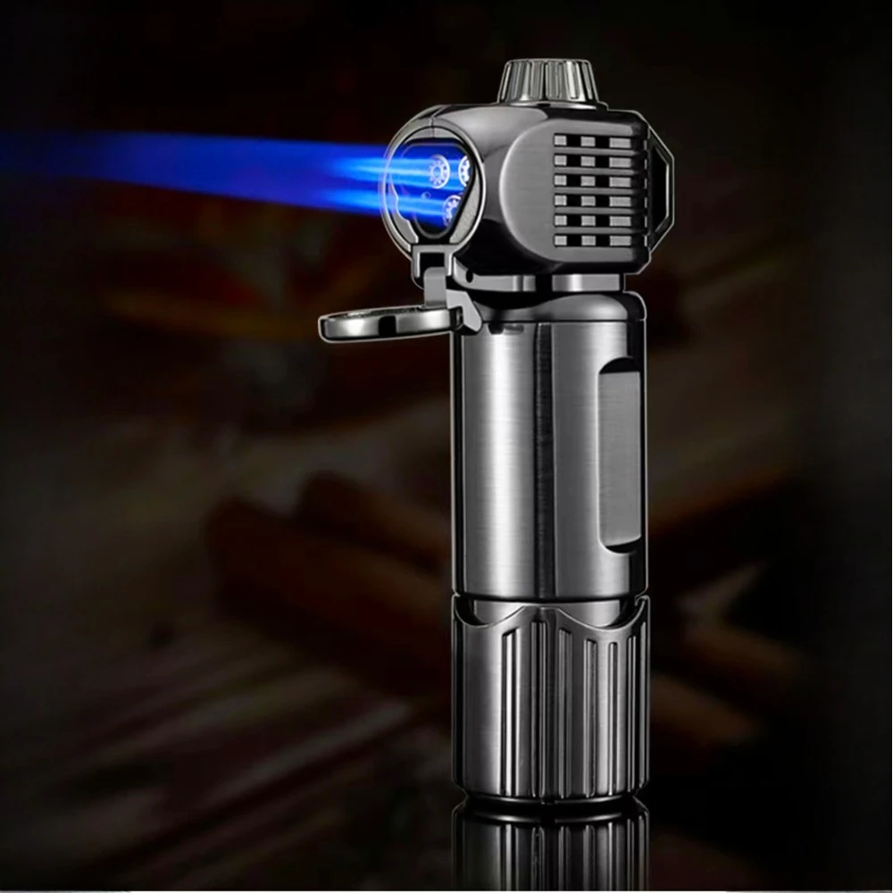 

JOBON Three Blue Flame Gun Lighter Safety Lock Design Cigar Cigarette Holder Adjustable Flame Bottom Cigar Cutter Ignition Tool