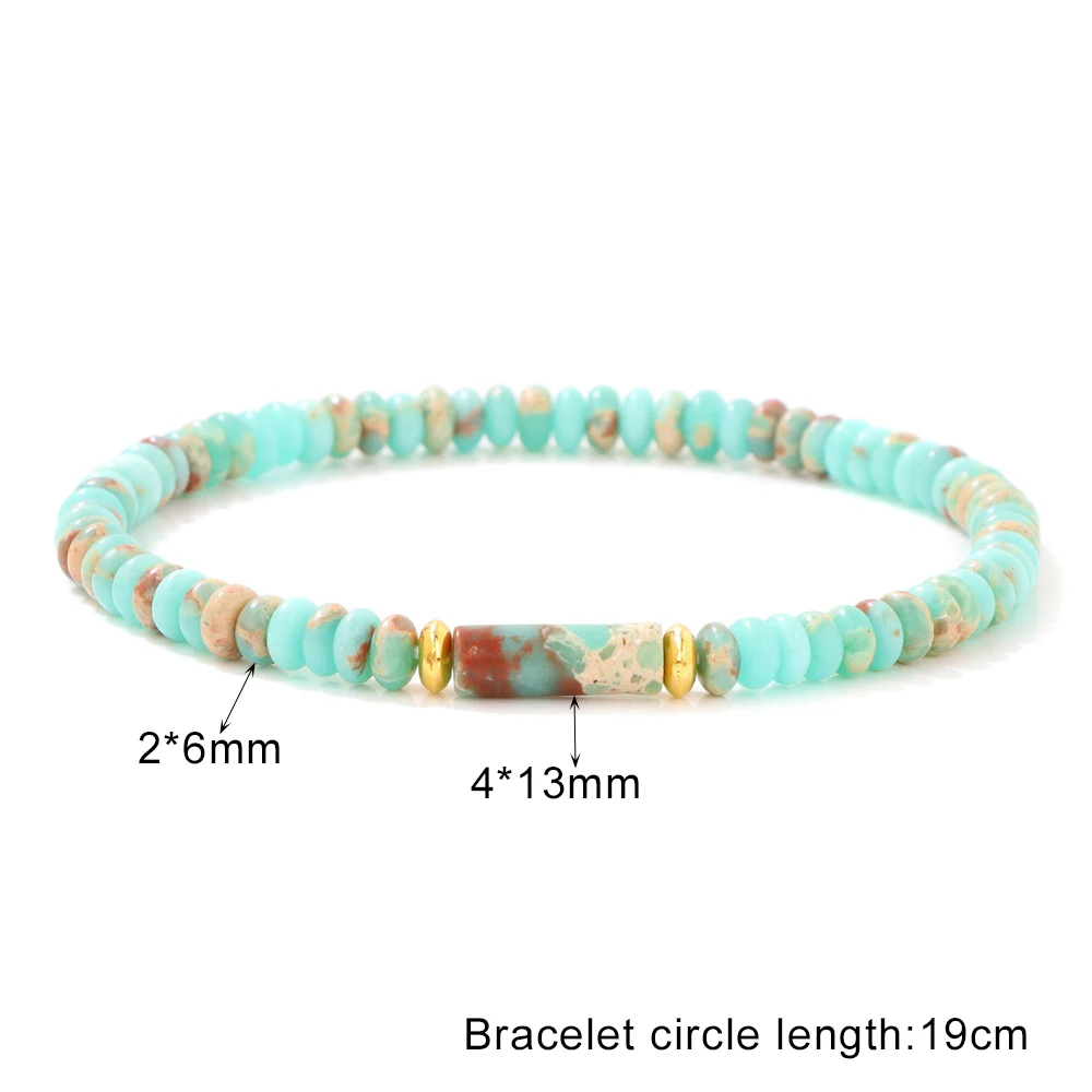 4x13mm Sea Sediment Charm Bracelets For Women Men Natural Stone 2x4mm Turquois Imperial Jaspers Beads Bracelet Handmade Jewelry