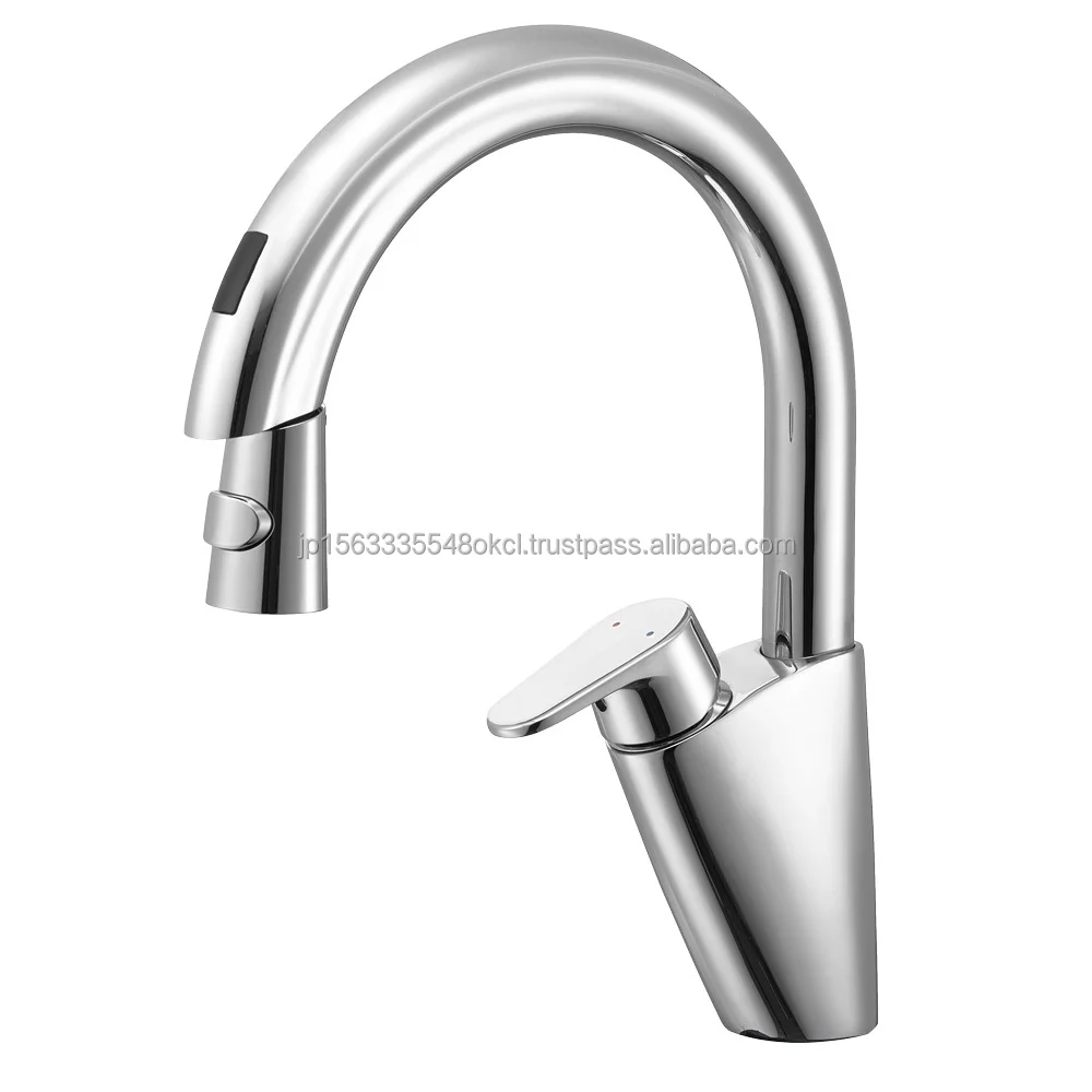 Contemporary Single-Hole Deck Mounted Silver Sensor Pull-Out Spray Kitchen Faucet Auto Water Mixing Battery Operated Contactless