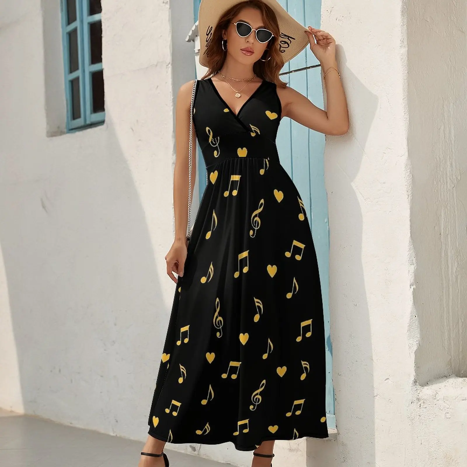 Abito retrò con nota musicale dorata Streetwear Boho Beach Abiti lunghi Abito maxi personalizzato vintage da donna