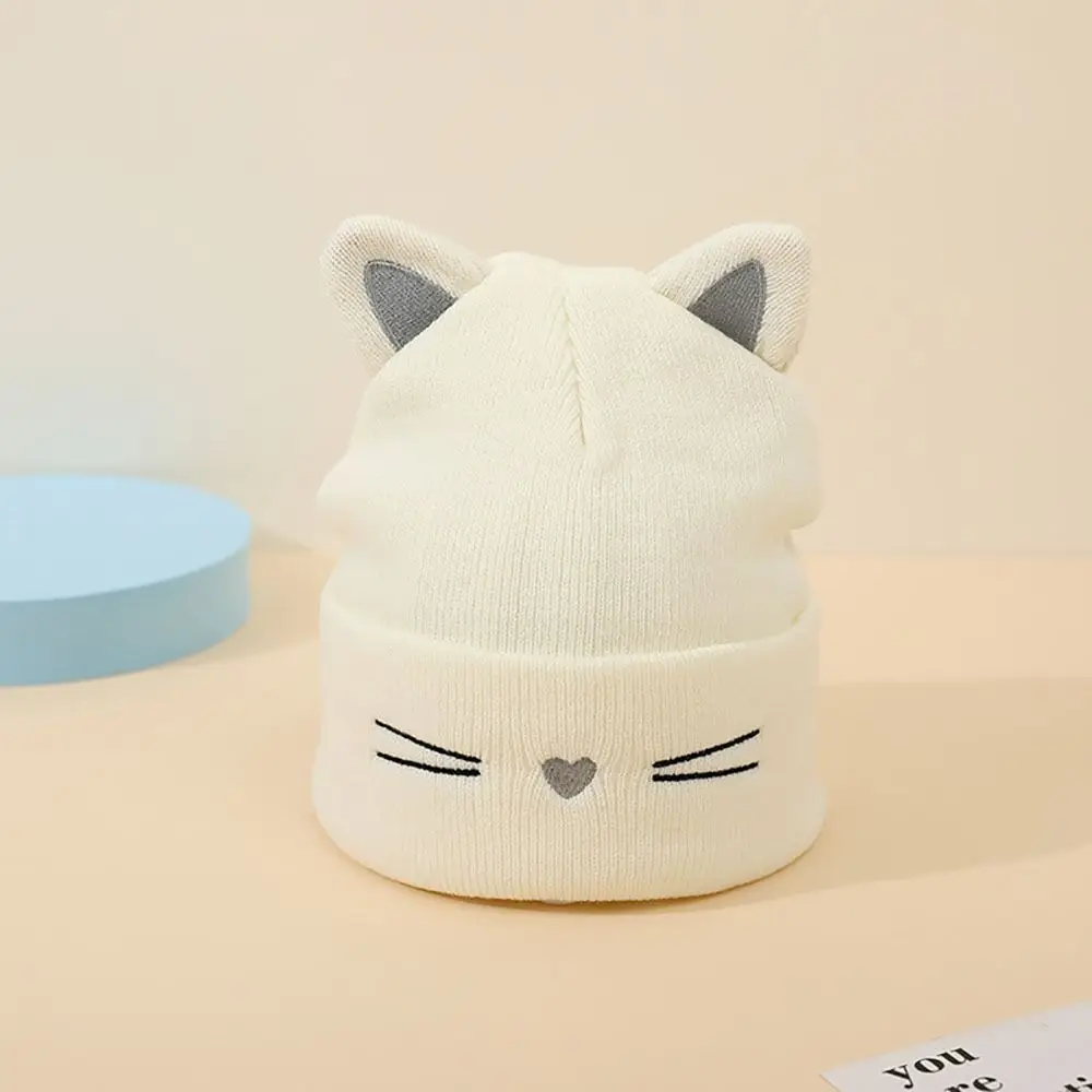 Ear Protection Knitted Hats Cute Warm Windproof Beanie Cap Cats Embroidered Elastic Wool Cap Autumn Winter